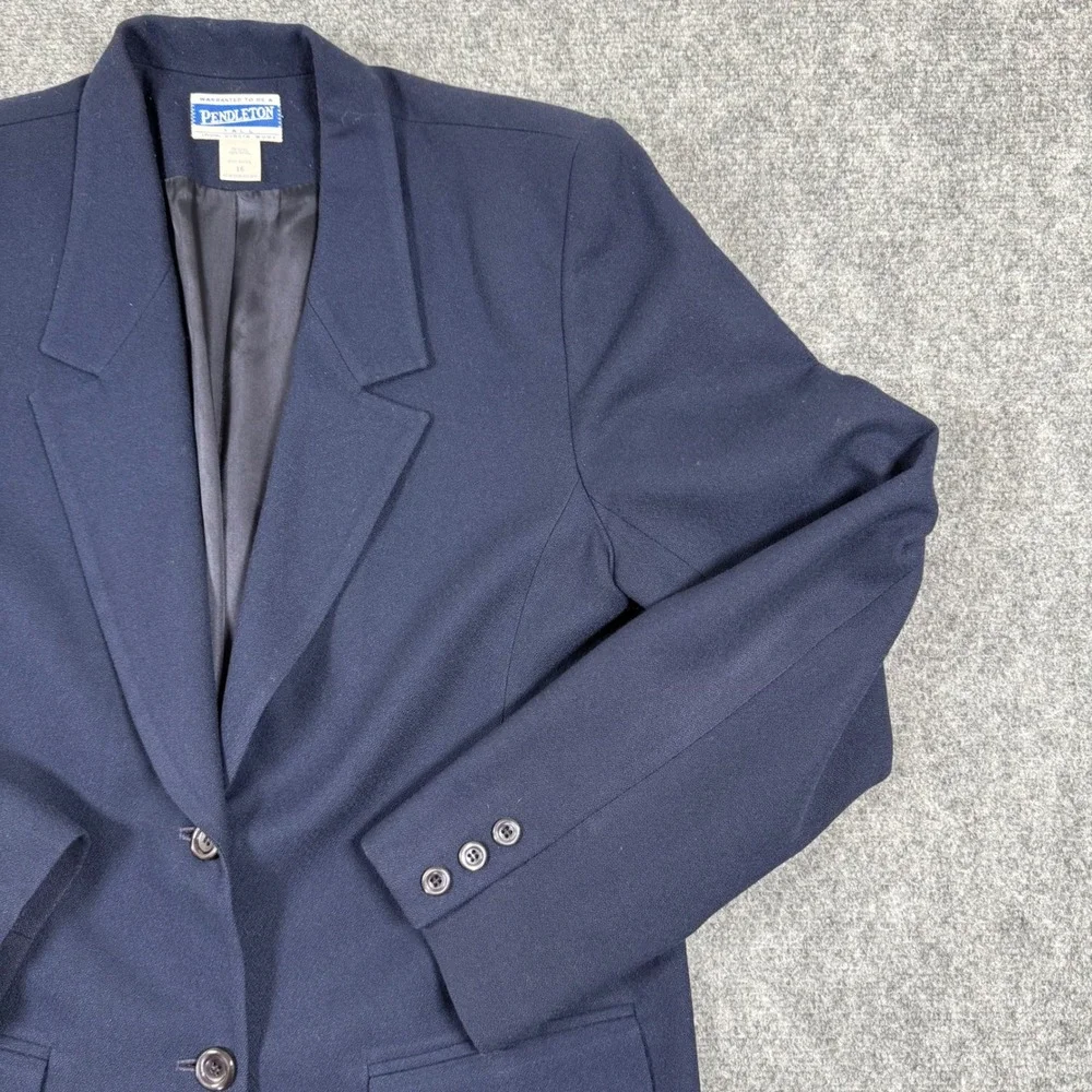 Pendleton Size 16 Navy Blue Tall 100% Virgin Wool Blazer Jacket Two Button Men's